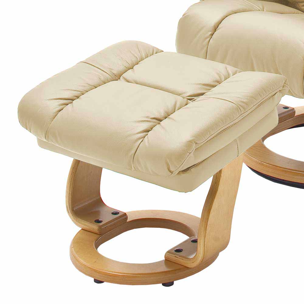 Verstellbarer Ledersessel in Creme & Natur Marika mit Fußhocker im Set (zweiteilig)