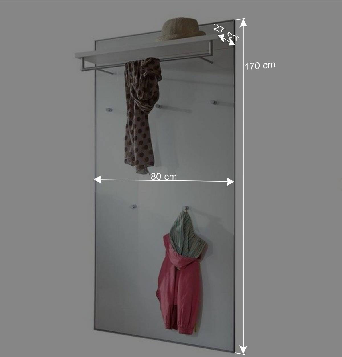 Garderobenpaneel Zoricano in Weiß Glas beschichtet