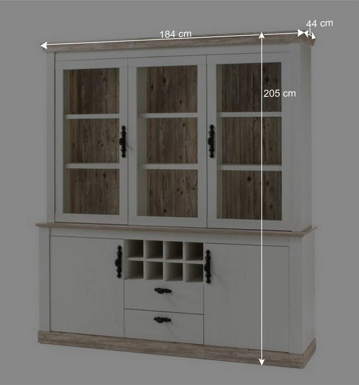 Landhaus Buffet Schrank in Weiß Pinie Nedita 184 cm breit