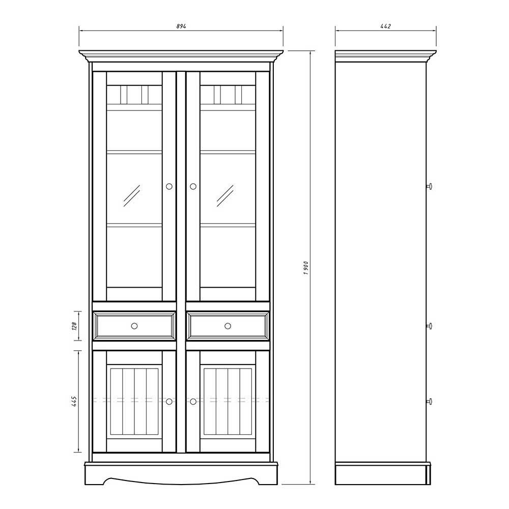 Country Style Vitrinenschrank 90x190x45 cm - Vitablo