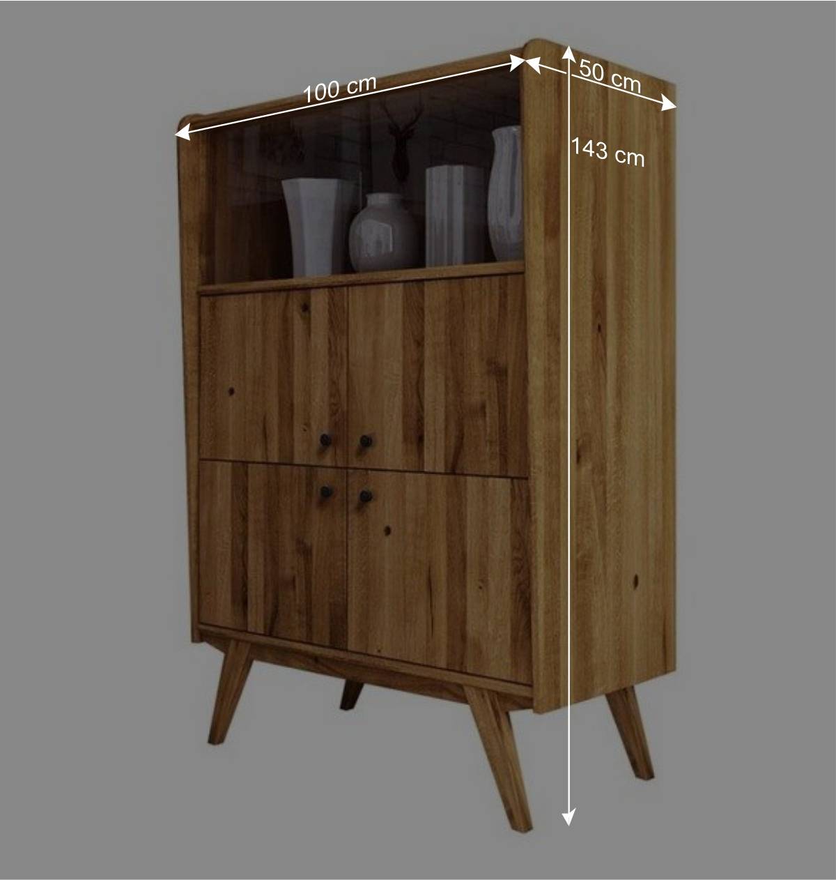 6-türiges Mid Century Highboard aus Glas & Holz - Hardus