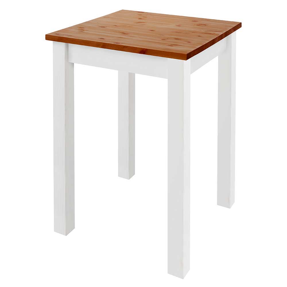 Bartisch des Sets aus weißer Kiefer mit brauner Massivholz Tischplatte – Kangron