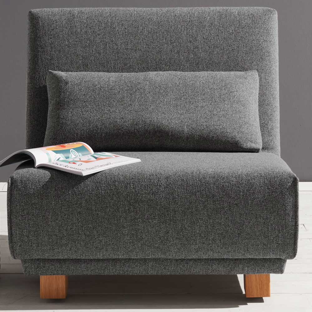 Grauer Polstersessel mit Kissen und Holzfüßen für Wohnzimmer – Lotus