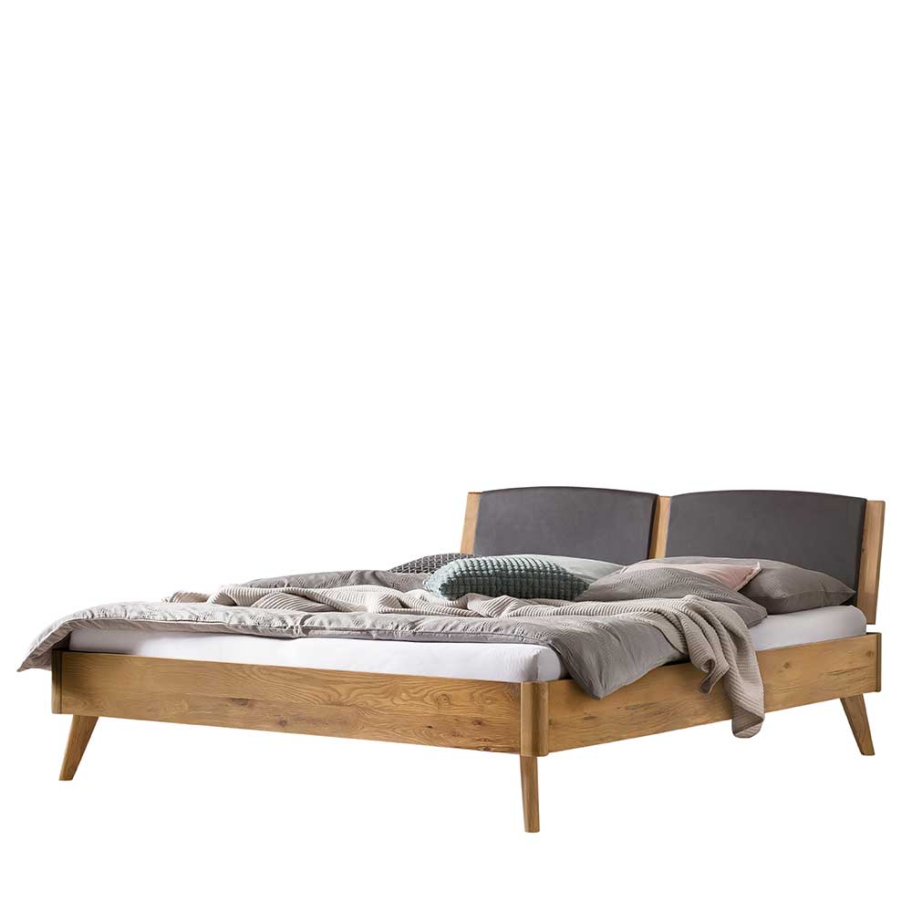 140x200 Holzbett aus Wildeiche mit Kopfteilpolstern - Feanor