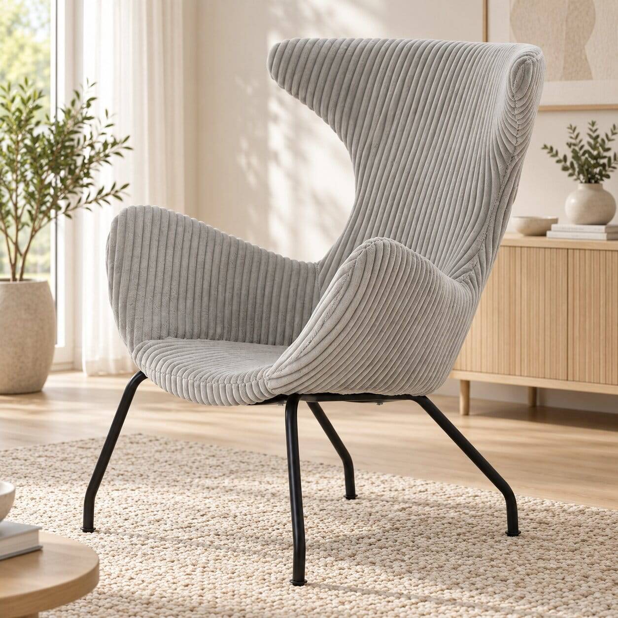 Grauer Cord Sessel im Skandi Design - Abid