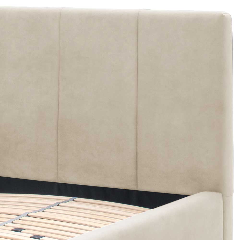 Gepolstertes Stauraumbett in Beige Velours - Emja