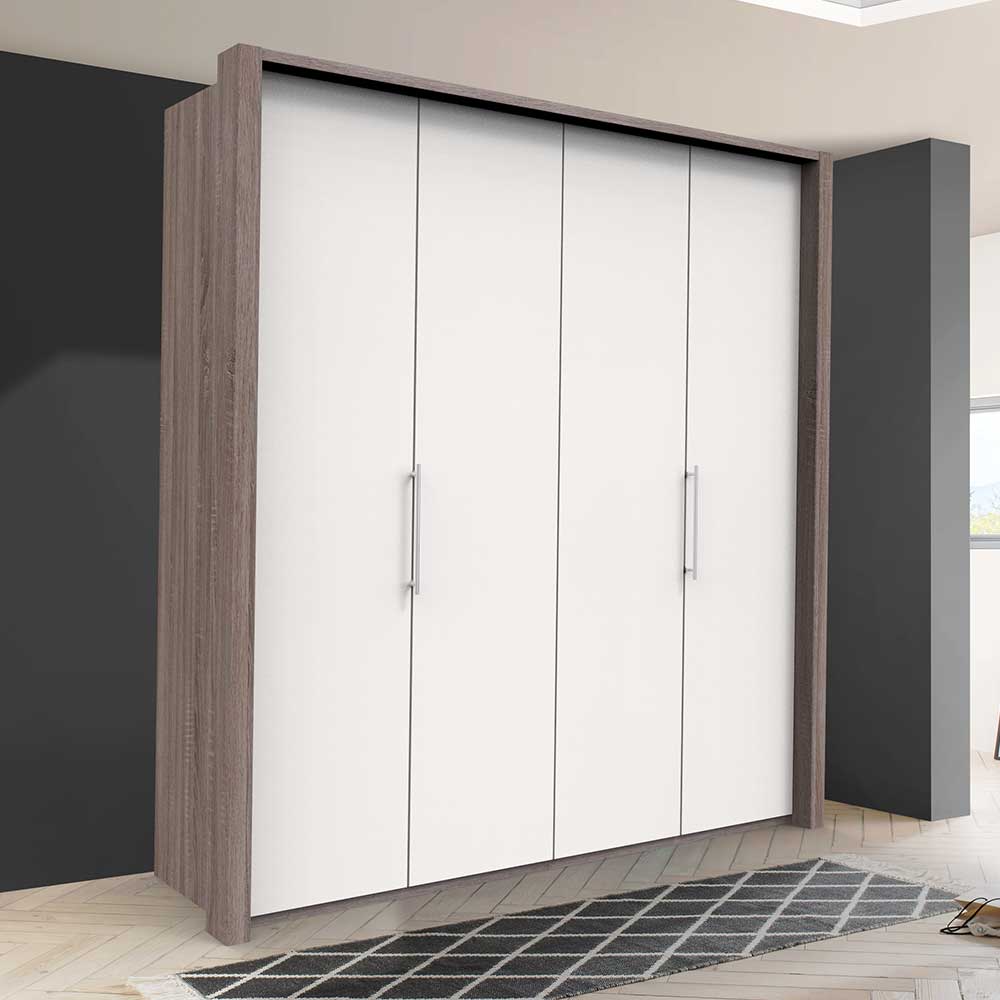 Breiter Schlafzimmerschrank mit weißen Falttüren - Tivierto