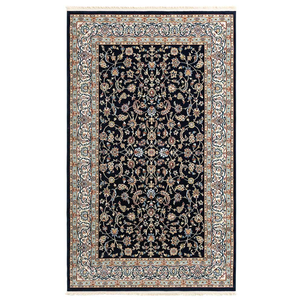 Rechteckiger Orient Teppich in Dunkelblau & Creme - Pandau