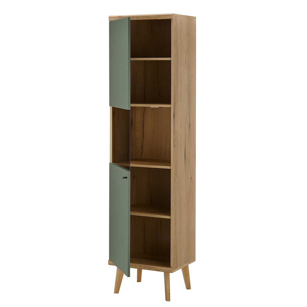 Vitrinenschrank in Graugrün mit Wildeiche - Oliva