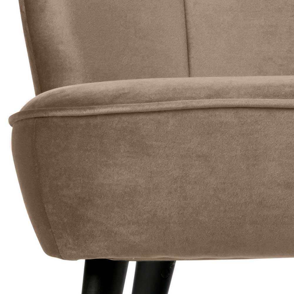 Sitzkante und Unterbau der Retro Couch in Khaki Samt mit zarter Struktur – Griffina