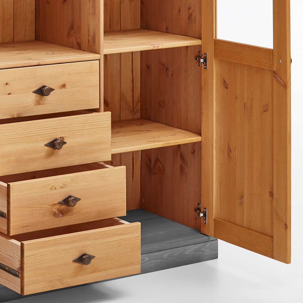 Landhaus Highboard mit Glas aus Kiefer - Eshelas