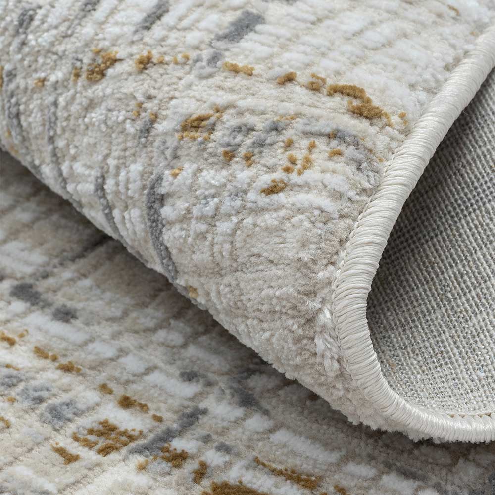 Teppich mit Hoch-Tief-Struktur, weicher Textur und sauberem Rand in Beige-Grau – Neverdo