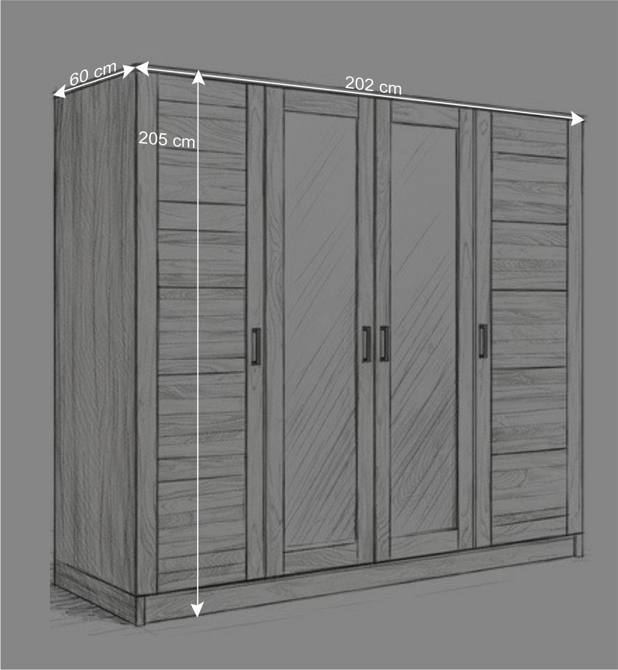 4-türiger Kleiderschrank in Kernbuchefarben - Bertora I