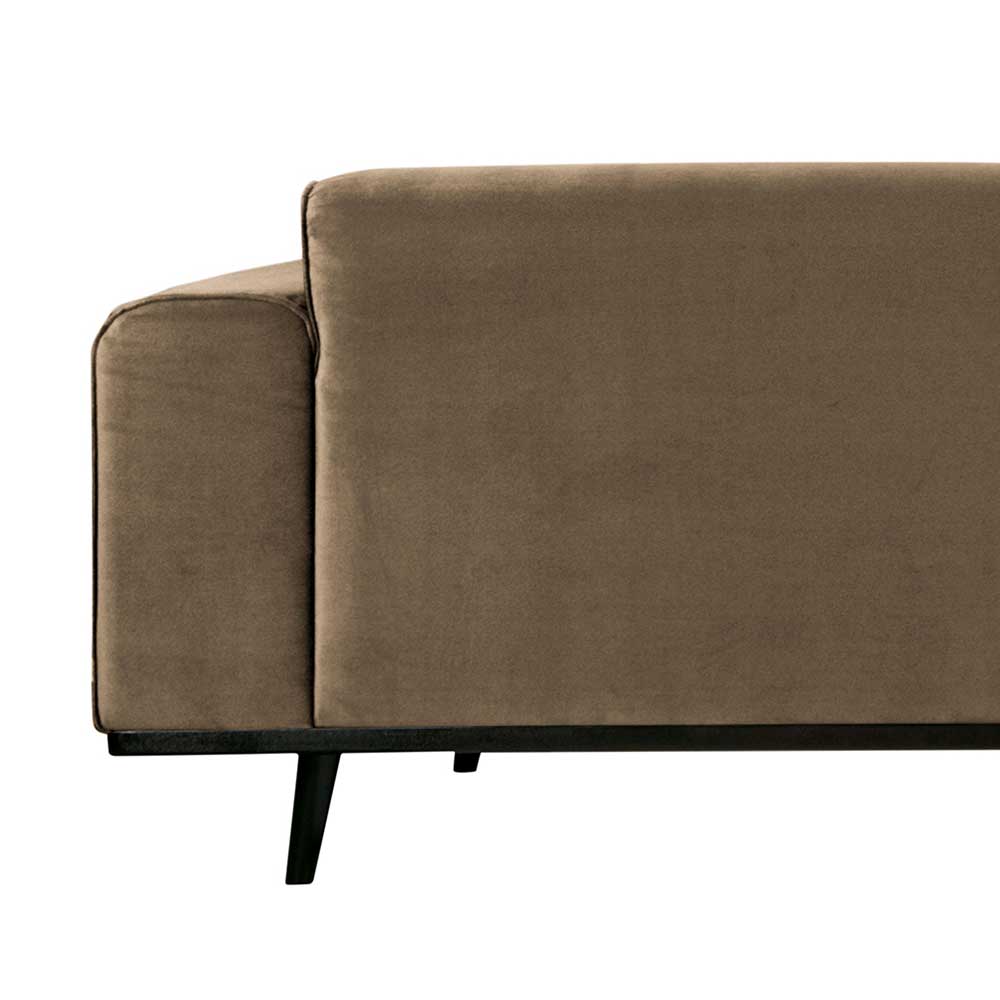 4-Sitzer Retro Couch in Taupe Samt - Valnut