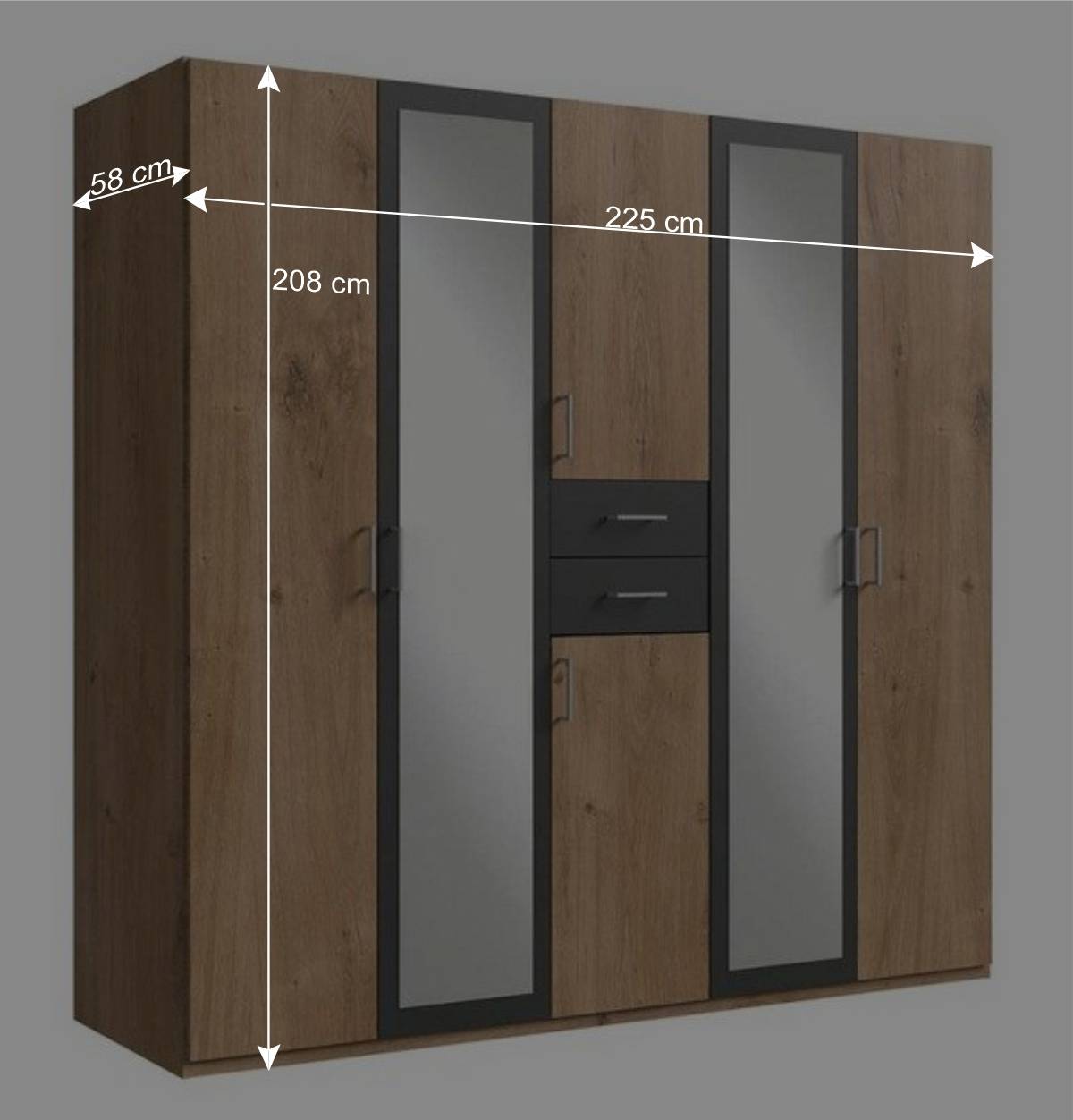 Kleiderschrank in Plankeneiche & Dunkelgrau - Blinks
