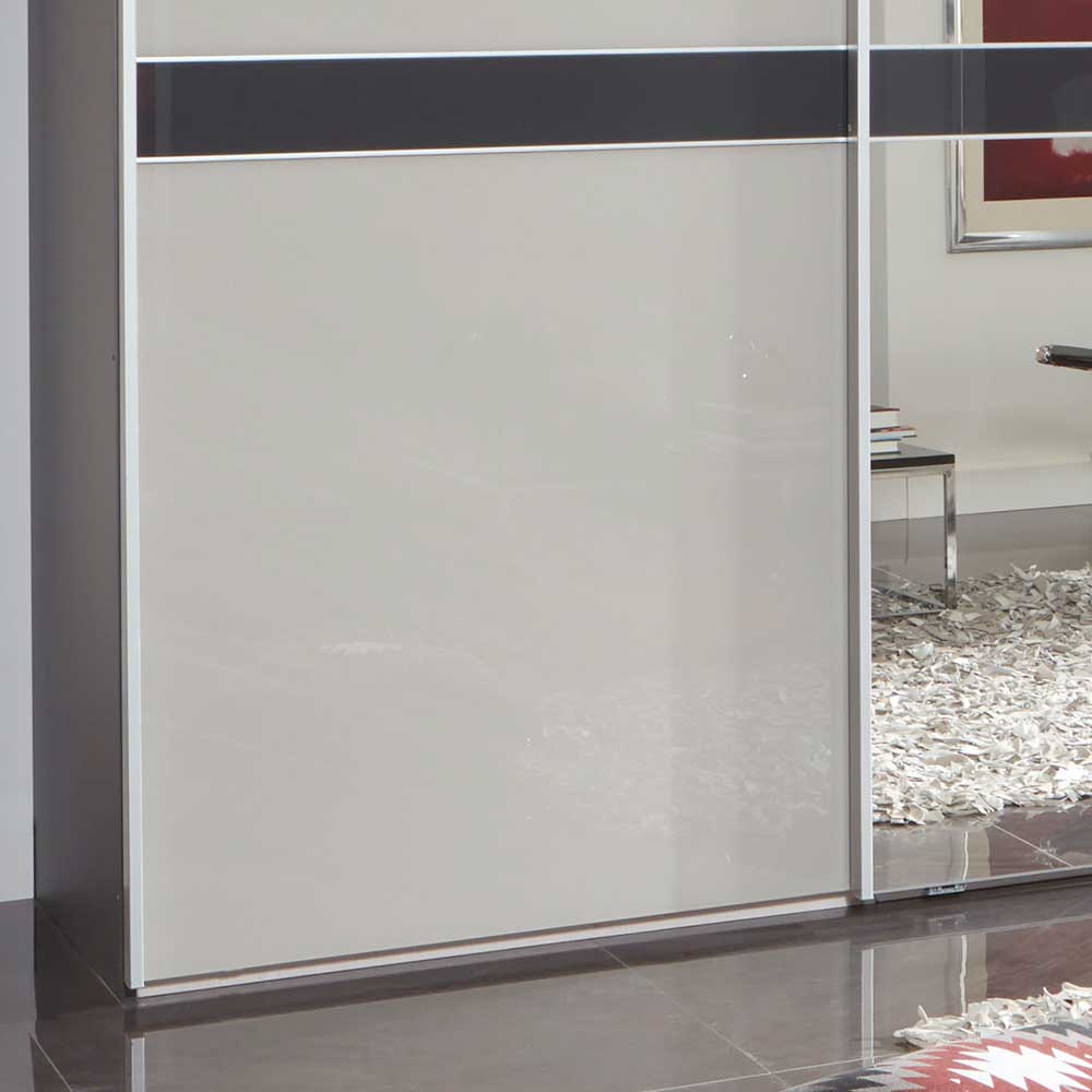 Design Schrank mit Spiegel & Glas Front Hellgrau - Capolyna