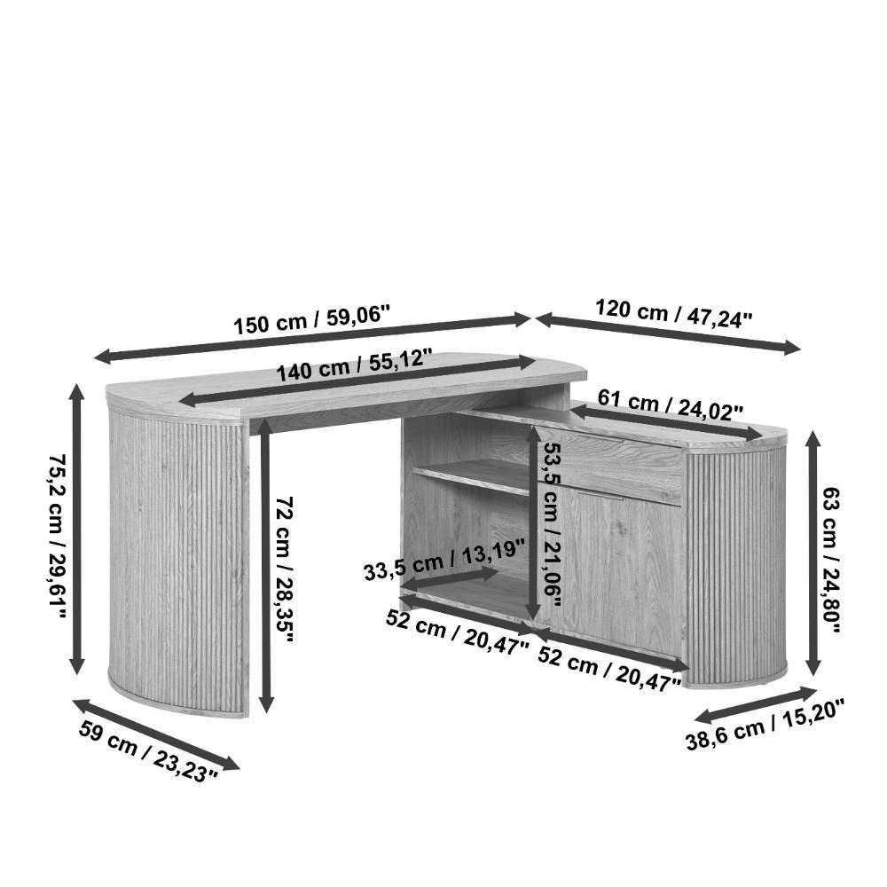 Schreibtisch mit Seitenregal in Walnuss Optik - Castalla