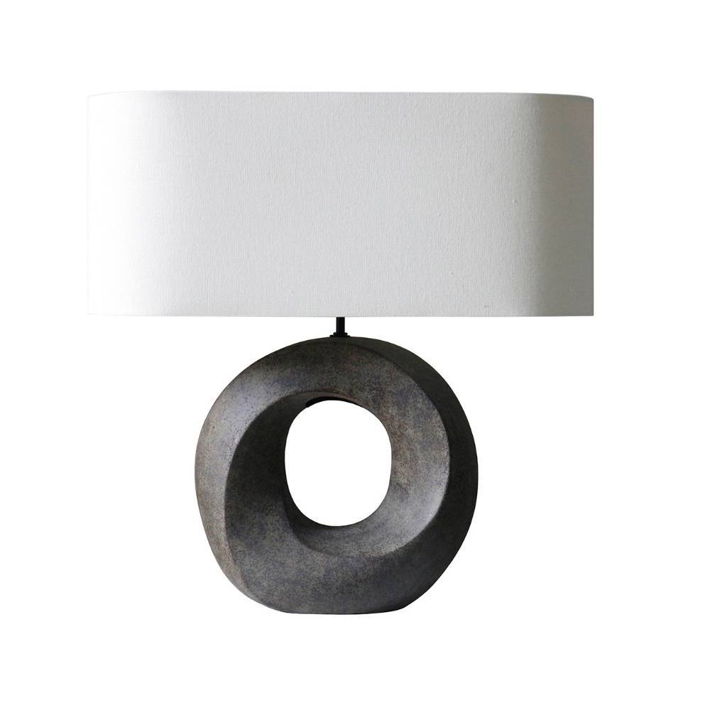 Design Tischleuchte für Wohnzimmer mit dunklem Sockel und hellem Schirm – Saragoza