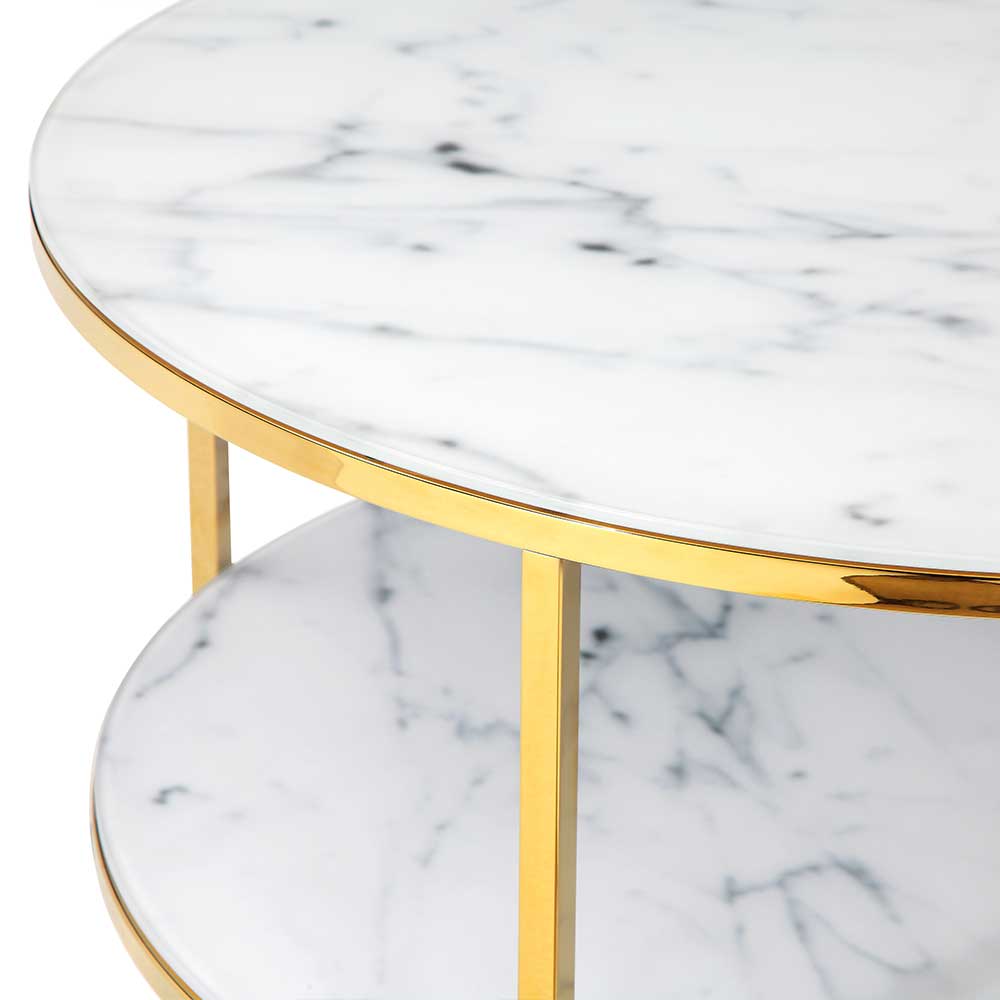 Runder Wohnzimmertisch in Marmor-Optik & Gold - Western