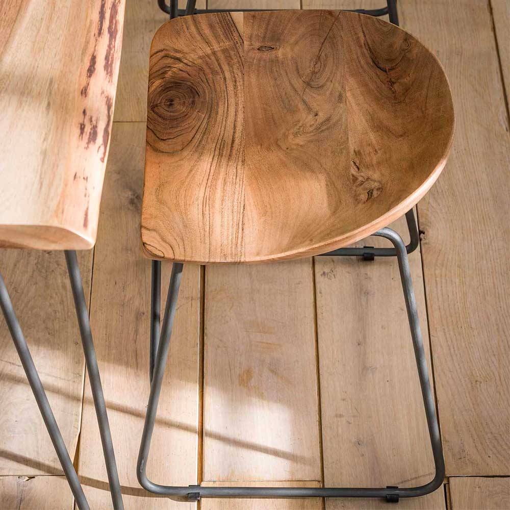 Küchenhocker mit Holzsitz & Bügelgestell - Ise (2er Set)