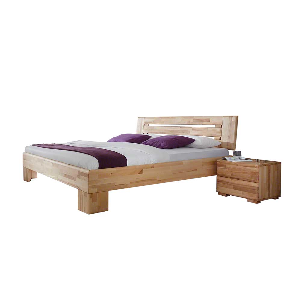 Doppelbett Set Junetega aus Massivholz Kernbuche geölt (dreiteilig)