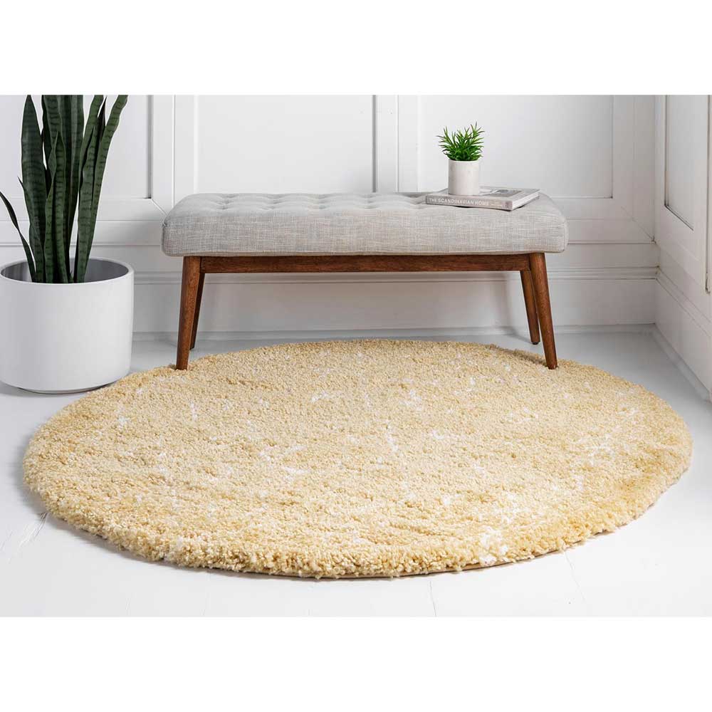 Heller Hochflor Teppich in Gelb und Creme - Vinitaro