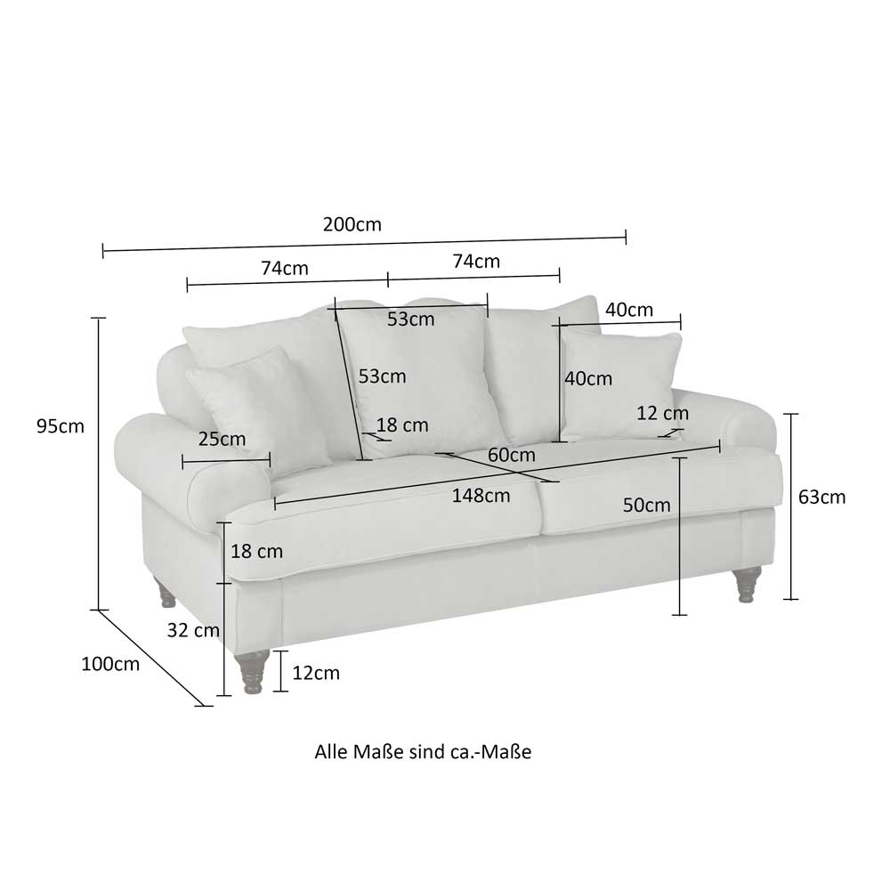 Dreisitzer Sofa im Vintage Landhaus Look - Merandes