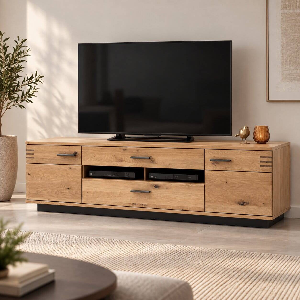 TV Lowboard in Eiche Bianco & Anthrazit - Crupean I