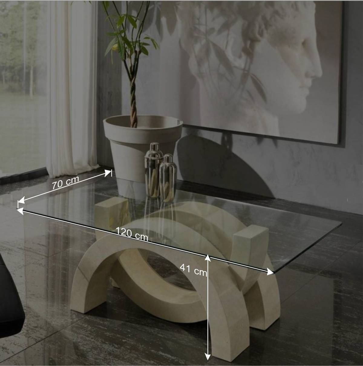 Designer Couchtisch Deliana mit Glasplatte