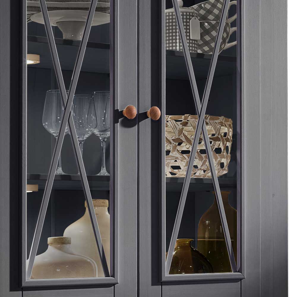 Country Vitrinenschrank in Grau & Eichefarben - Ustricia