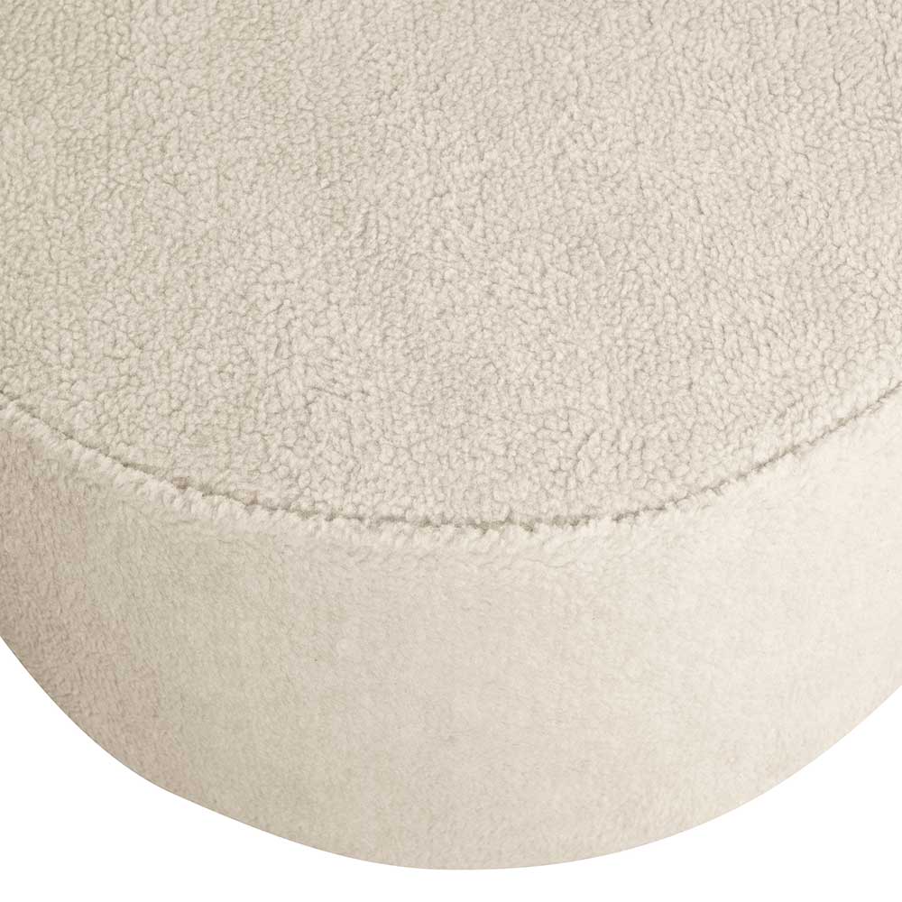 Runder Boucle Sitzhocker in Creme unterer Rand und Stoffstruktur – Winnington