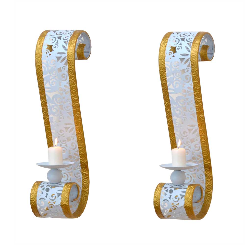 Wandkerzenhalter Yazzon in Weiß Gold (2er Set)