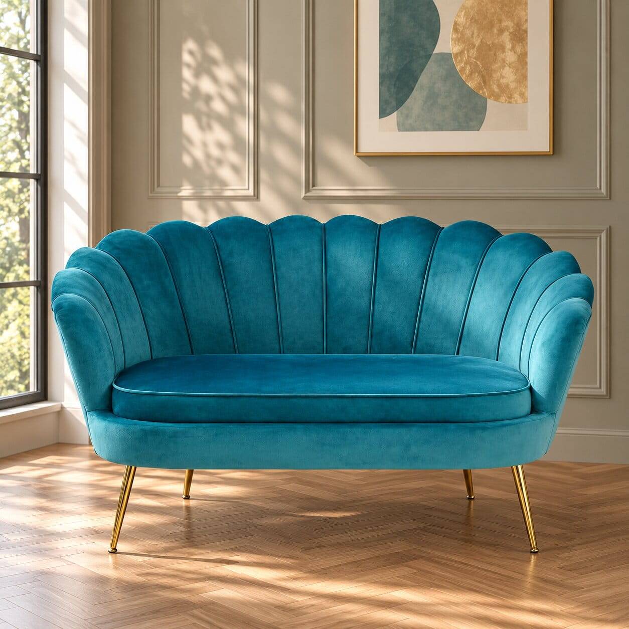Muschel Designsofa in Blau Samt - Jeeni