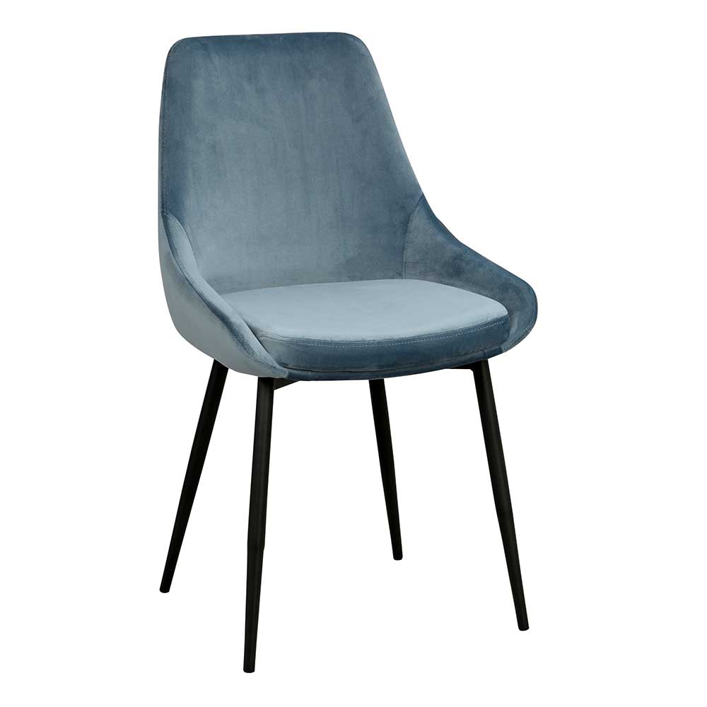 Blauer Samt Esszimmerstuhl schr -g von vorne, modernes Design f R stilvolle Essbereiche (2er Set) Elisa