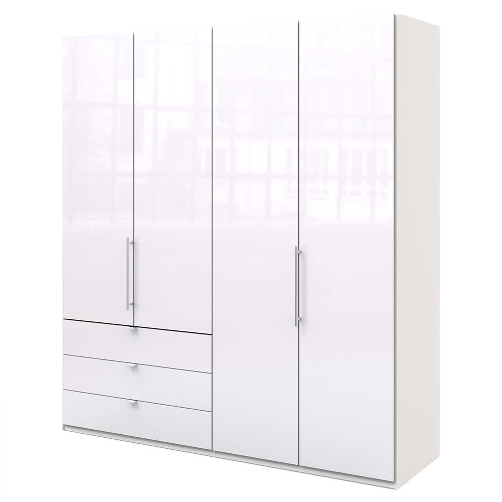 Eleganter weißer Schlafzimmerschrank mit Hochglanzfronten und viel Stauraum – Dolienca