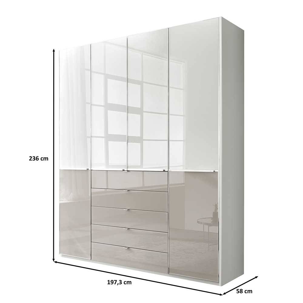 Großer Kombi-Kleiderschrank mit Glasfront und detaillierten Maßen für das Schlafzimmer – Pascan