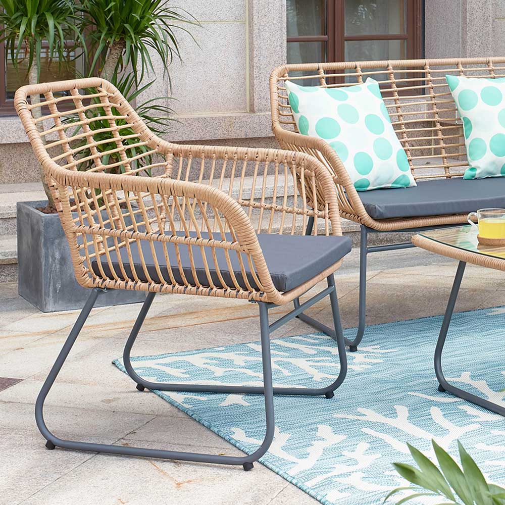 Lounge Sitzgruppe aus Geflecht in Beige - Renzo (vierteilig)