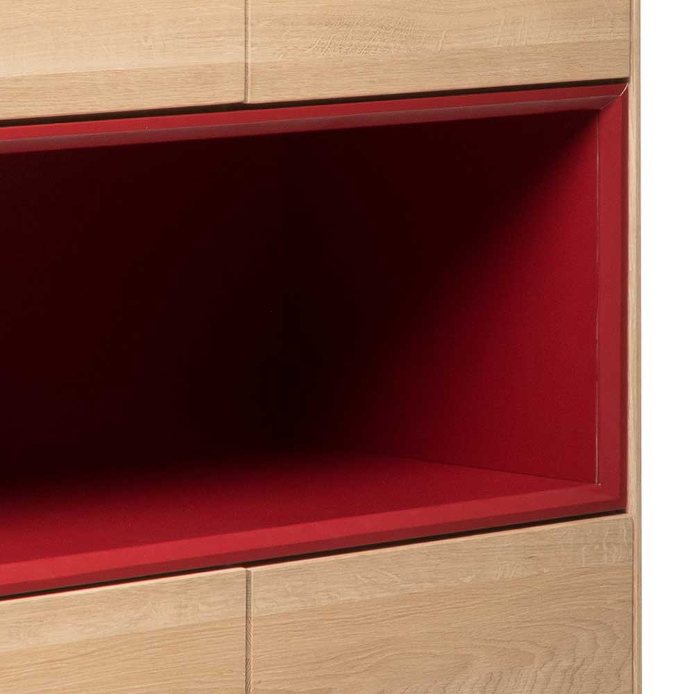 6-türiger Wohnzimmer Schrank in Eiche Bianco & Rot - Enifra