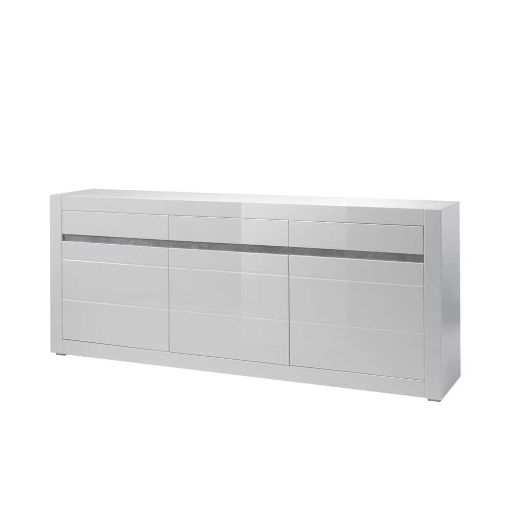 Hochglanz Wohnkombination in Weiß Mextra mit Beton Dekor & Glas (vierteilig)