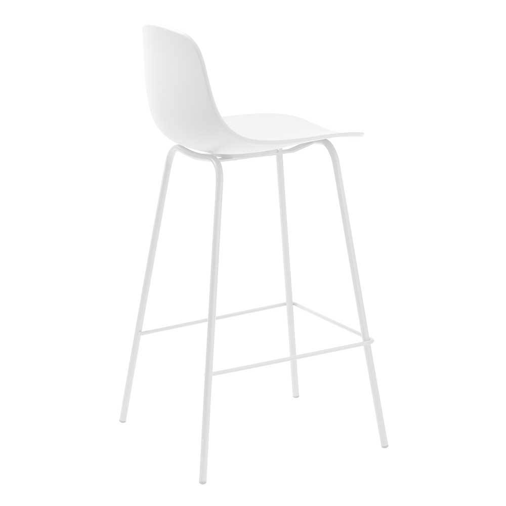 Weißer Design Barhocker im 2er Set mit geformter Sitzfläche und schlankem Metalluntergestell – Plazur