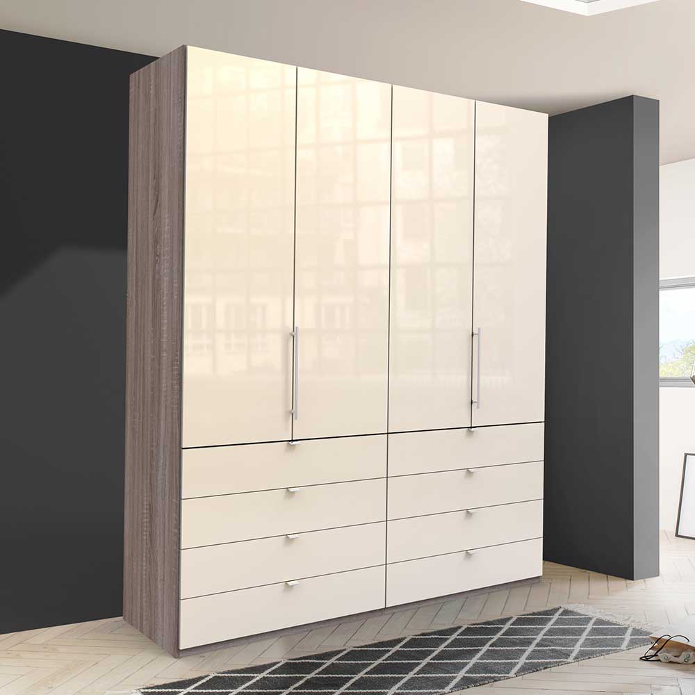 Kleiderschrank glasbeschichtet in Creme - Laingo
