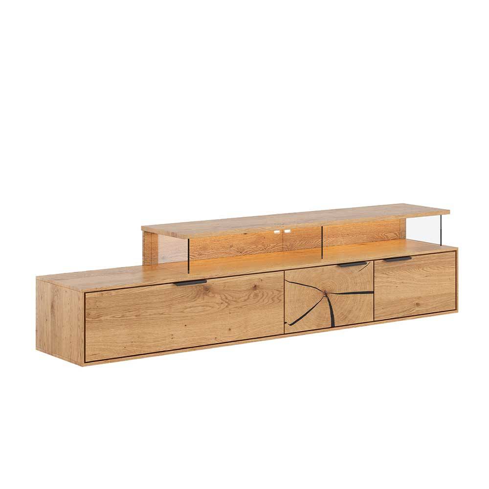 Eichenholz TV Board mit Hirnholz Applikation - Deruta