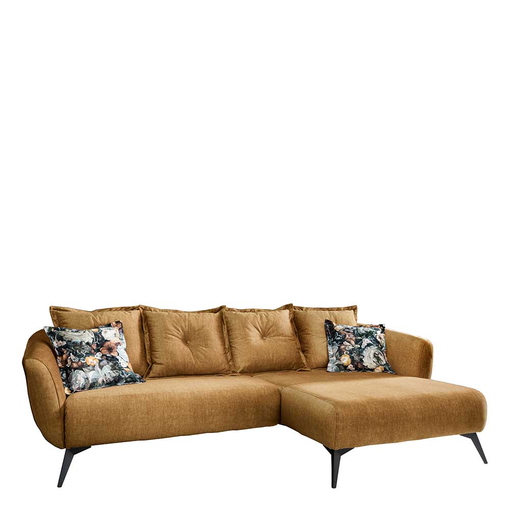 Microvelours Ecksofa in Ocker & Schwarz - Adendras