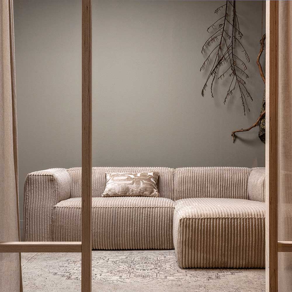Ecksofa in Beige Ribcord - Fanandro