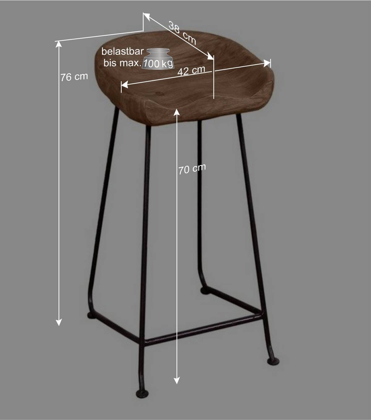 Industrial Barhocker Smantana aus massivem Akazienholz