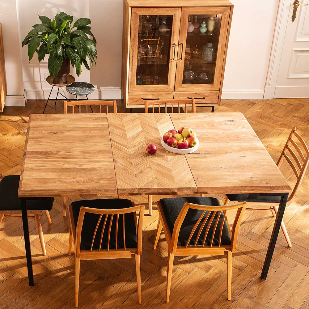 Wildeiche Designtisch mit Fischgrät Muster - Kerfa