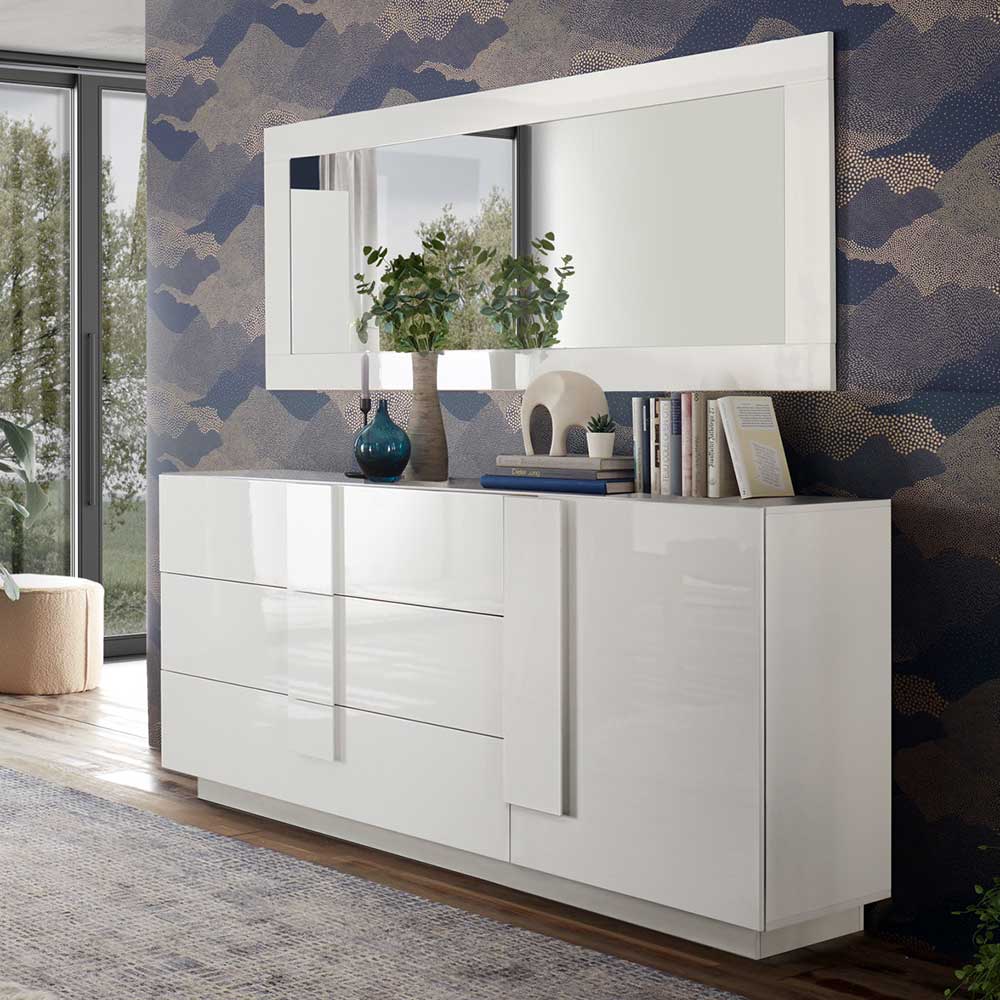 Weißes Hochglanz Sideboard mit Tür - Kerym