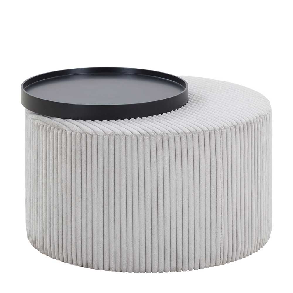 Runder Couchtisch mit Cord Stoff in Grau - Memori