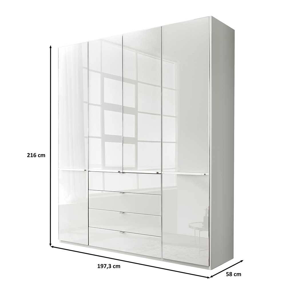 4-türiger Kleiderschrank in Weiß Glasfront - Rocca