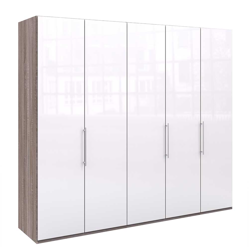 Schrank in Weiß Glas & Eiche Dunkel - Empresian